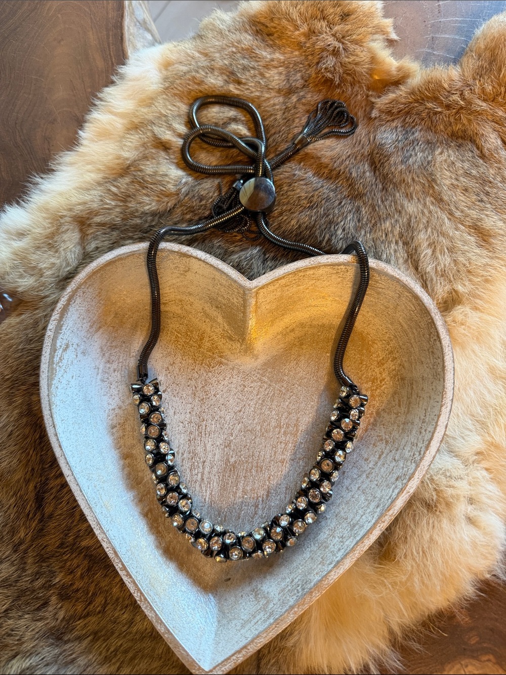 Crystal-Embellished Black Adjustable Necklace